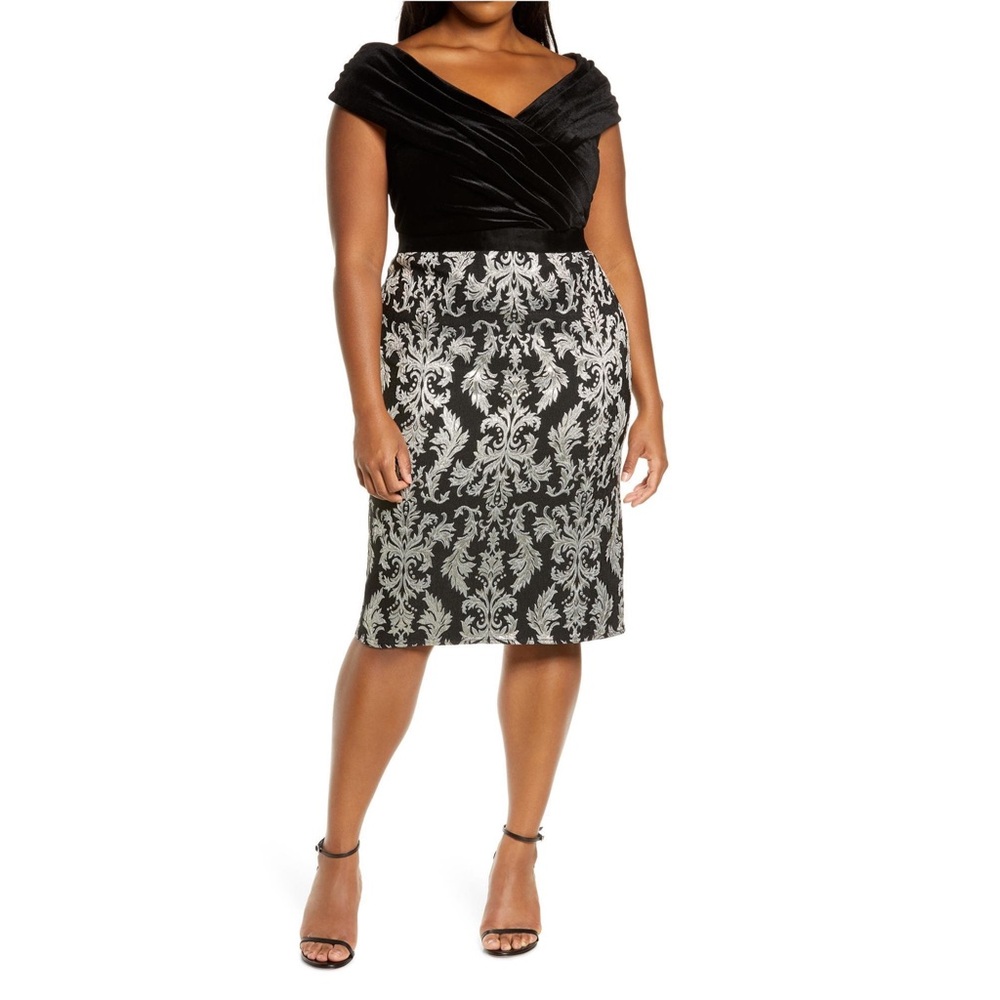 Tadashi Shoji Off Shoulder Printed Velvet Cocktail Dress